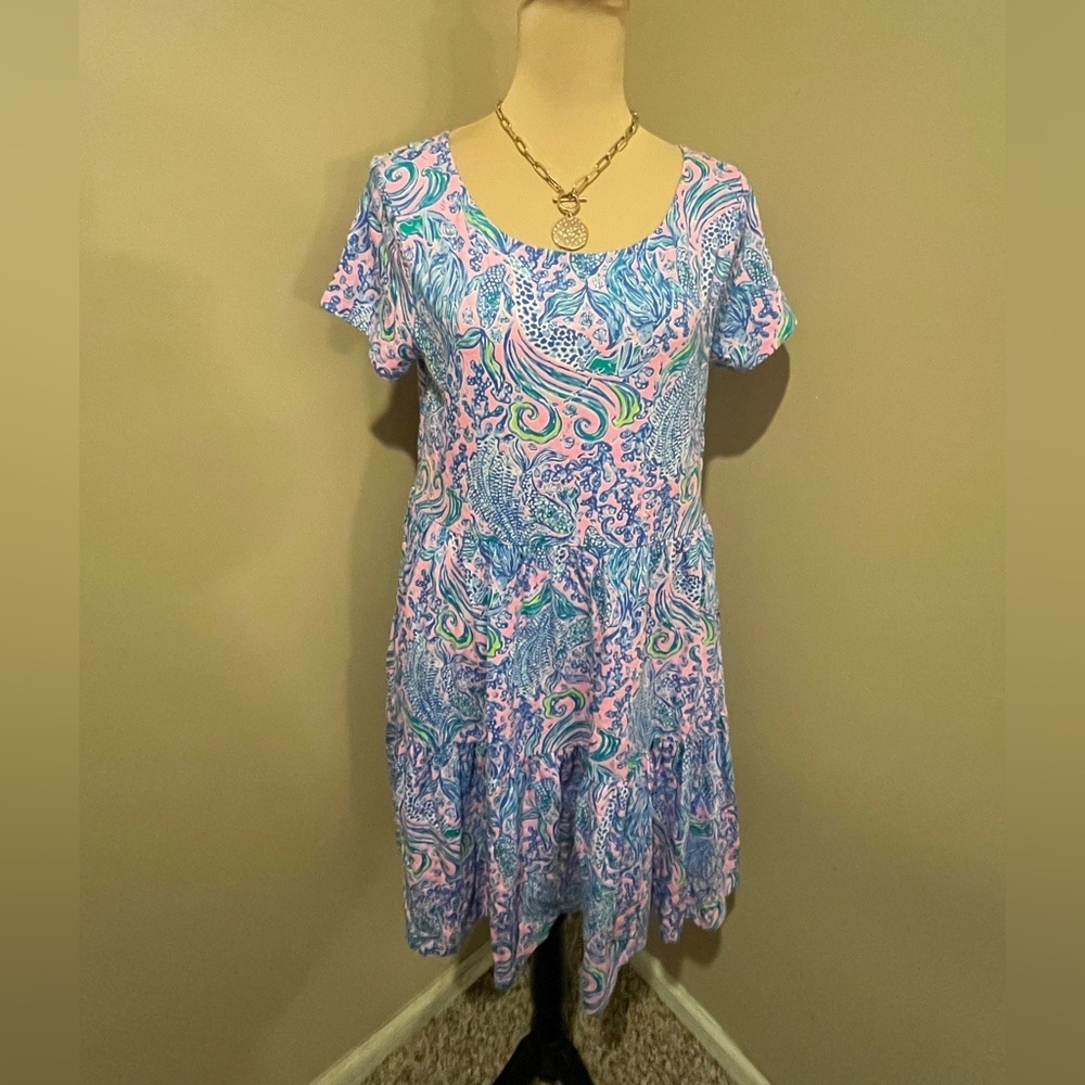 Lilly Pulitzer Geanna Swing Dress in Lilac Rose We Mermaid It print, size Medium